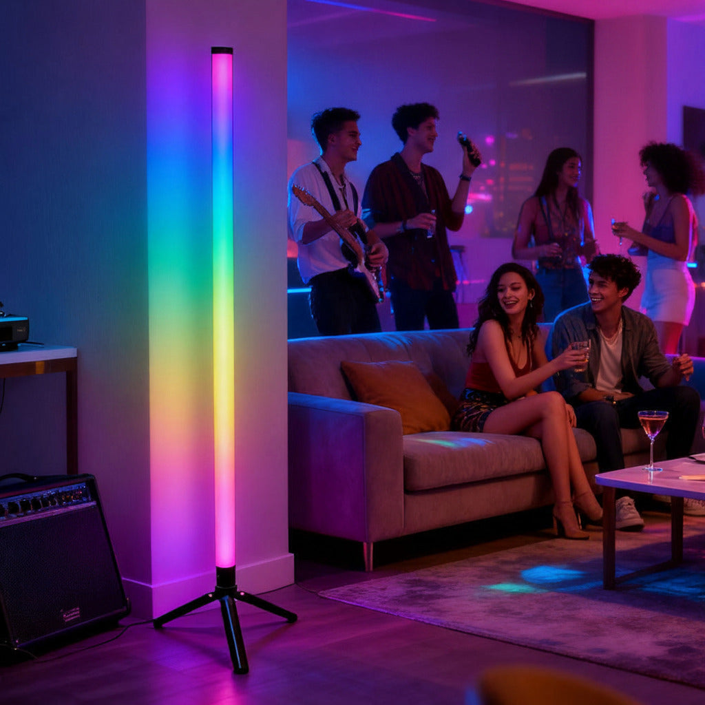 RGB LED Corner Floor Lamp，DIY Floor Lamp with Music Sync, Dynamic Modes,  Remote Control,Standingl Corner Changing Ambience Light, for Living Bedroom Room Gaming Room