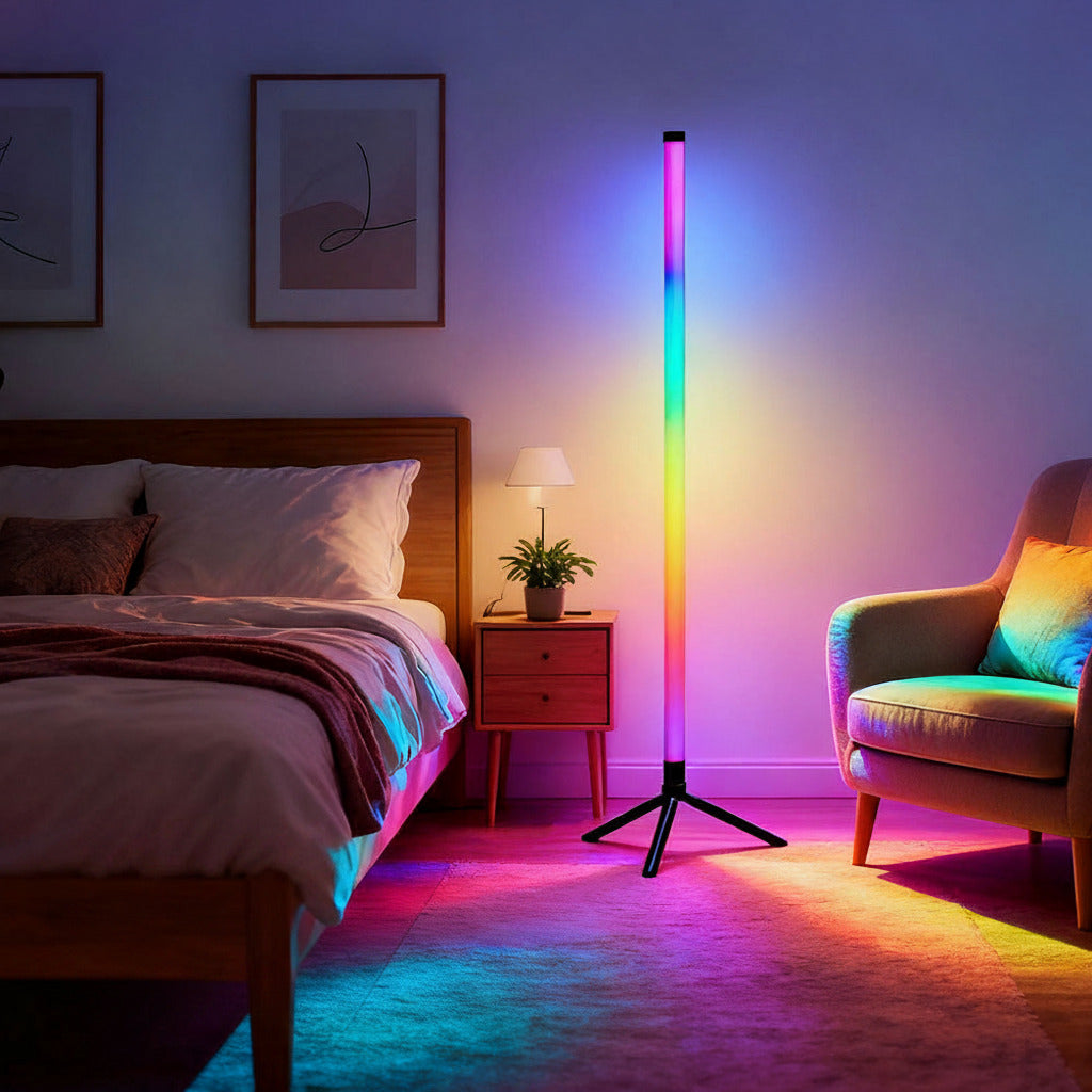 RGB LED Corner Floor Lamp，DIY Floor Lamp with Music Sync, Dynamic Modes,  Remote Control,Standingl Corner Changing Ambience Light, for Living Bedroom Room Gaming Room